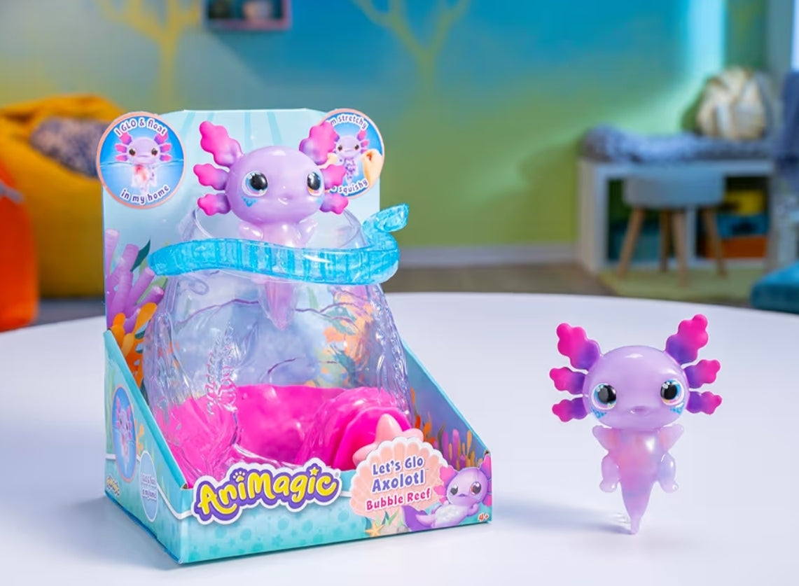 Animagic Let's Glo Axolotl Bubble Reef Interactive Electronic Pets Portable Magic Bubble Aquarium,