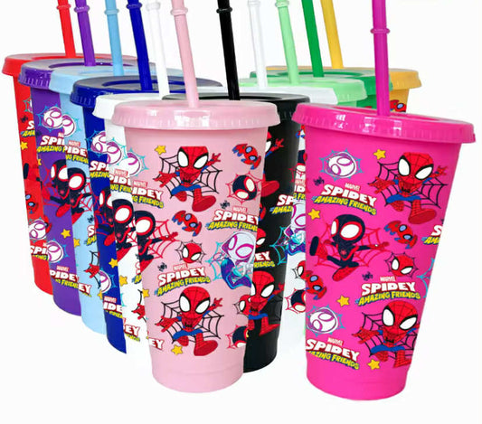 Spider man or Alien cups with Straw's X3 random colour sent out