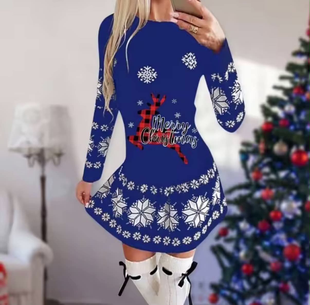 Women's Christmas Letter Print round Neck Long Sleeve Dress