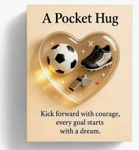 Football Pocket Hug Greeting Card, 2D Flat Heart-Shaped Football Statue Set with Inspirational Message & Encouragement Card, Hug Token