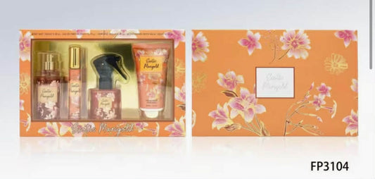 Exotic Marigold 4pcs Premium Fragrance Gift Set – Inspired by Pure Seduction – Includes Body Mist, Eau De Parfum, Hair Mist & Scented Body Balm – Fruity & Floral Long-Lasting Scent