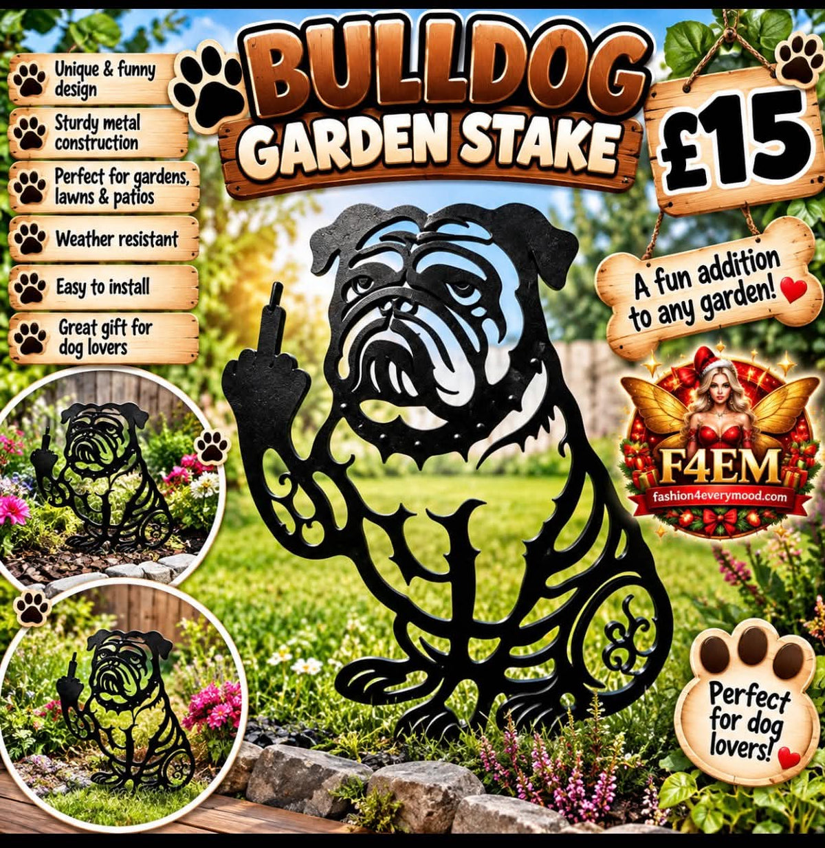 🐶CHEEKY BULLDOG GARDEN STAKE 🐾