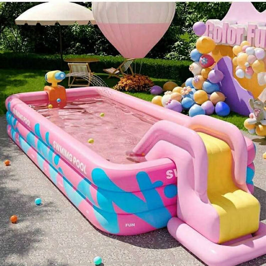 Foldable Inflatable PVC Swimming Pool, For Home & Outdoor Use, With "SWIMMING" Text And Wave Edge Design, Suitable For Backyard