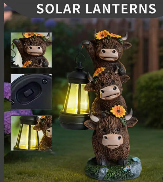 1 pc Resin Cow-Shaped Solar Outdoor Light, Garden Decoration Outdoor Statue, Villa Balcony Corridor Ambiance Light, Herd Image Pendant Lamp Sculpture, Solar-Powered Healing Garden Night Light,