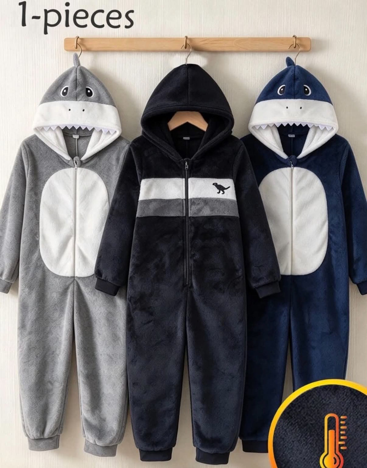Boys' Hooded Long Sleeve Pants Set, Black & Gray Dinosaur Embroidery Pattern,