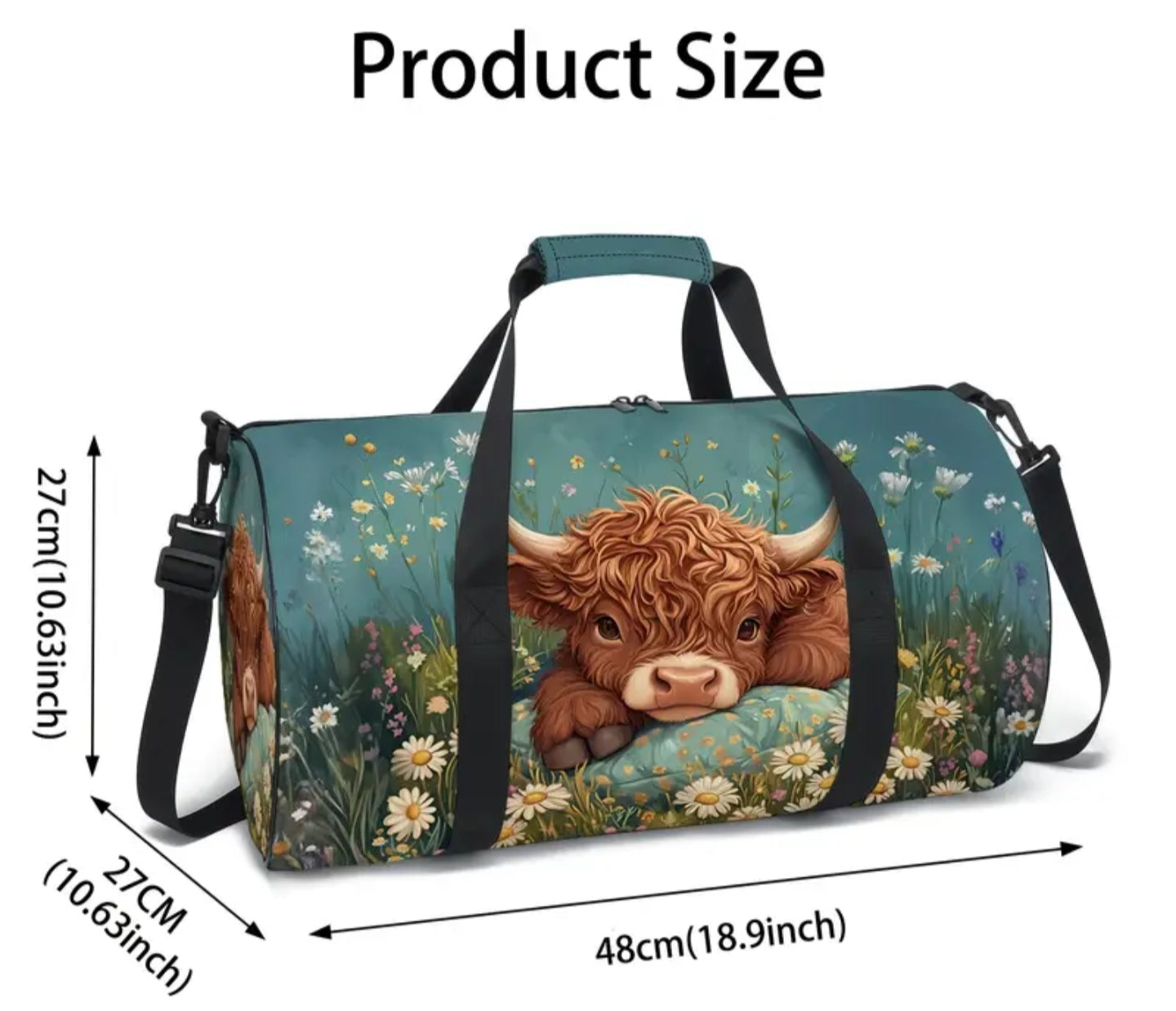 Highland Cow Print Travel Bag - Scottish Cow Pattern Clothing Storage Bag