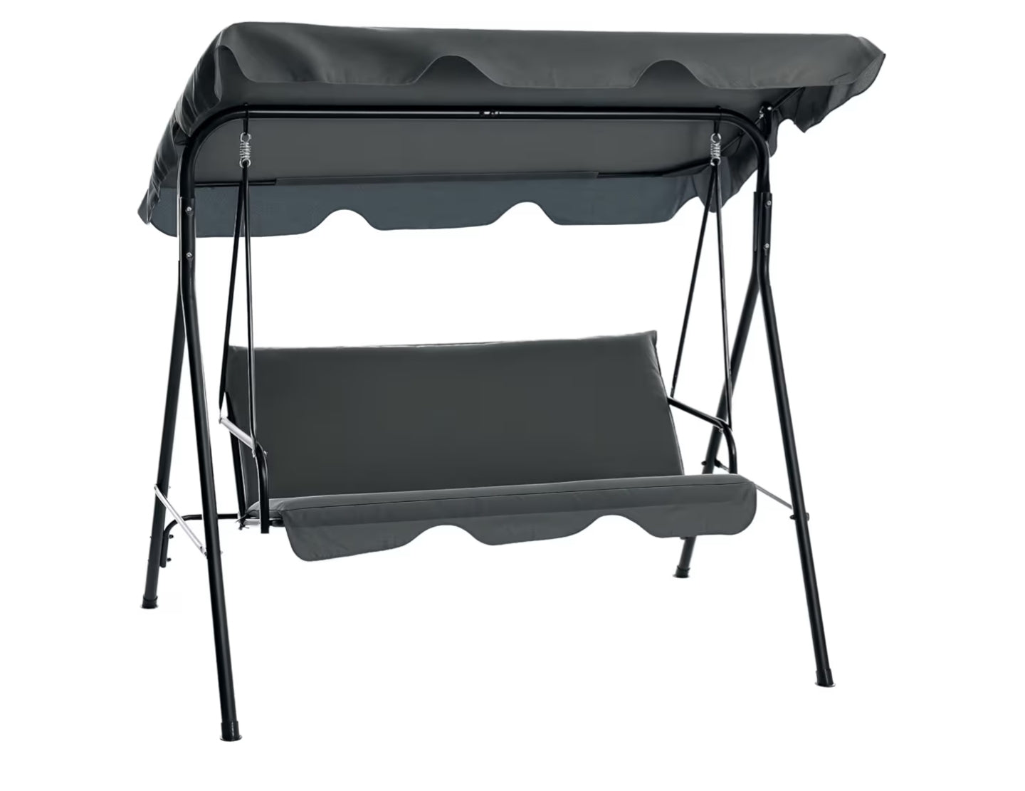 Outsunny 3 Seater Canopy Swing Chair Garden Rocking Bench Heavy Duty Patio Metal Seat w/Top Roof - Grey