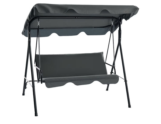 Outsunny 3 Seater Canopy Swing Chair Garden Rocking Bench Heavy Duty Patio Metal Seat w/Top Roof - Grey
