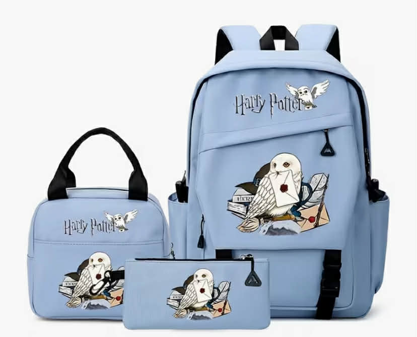 Harry Potter Hedwig 3 pcs Women'S Bag Set Harry Potter-Themed Backpack, Wallet, And Handbag with Multi -Color Printed Design, Suitable for Travel,