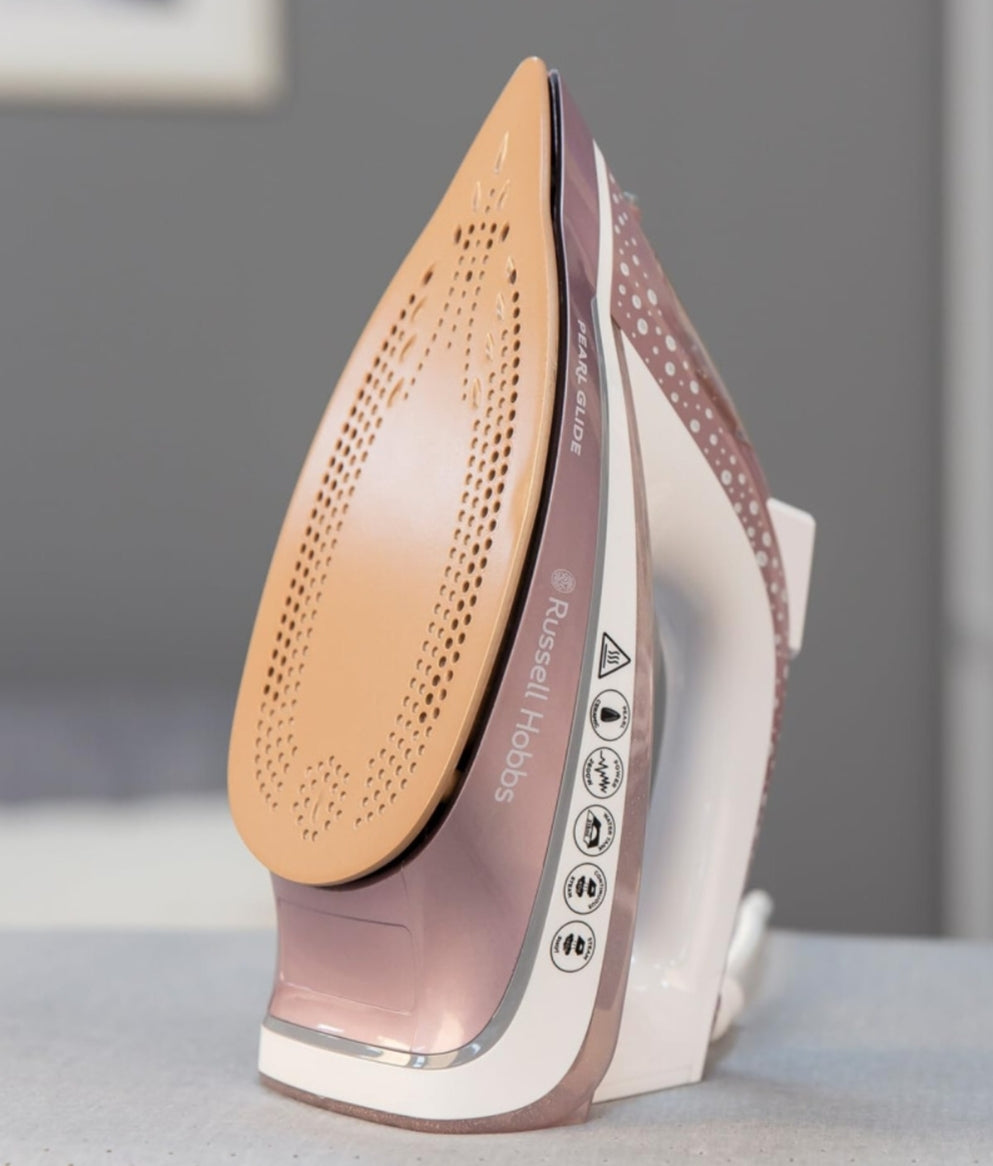 Russell Hobbs Pearl Glide Steam Iron, Pearl Infused Ceramic Soleplate for smoother glide, 40g Continuous steam, 2m Cord, 2600W, 23972