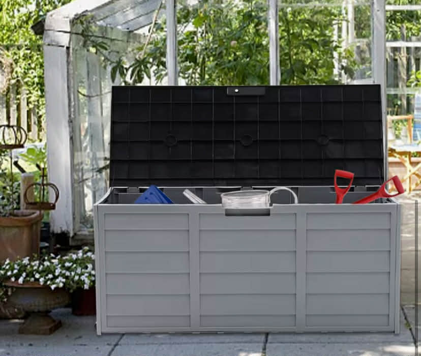 290L Large Garden Tool Storage Box, Plastic Tool Box, Lockable with Strong Hinges, Suitable for Tool Organization in Yard Garden Storage Area