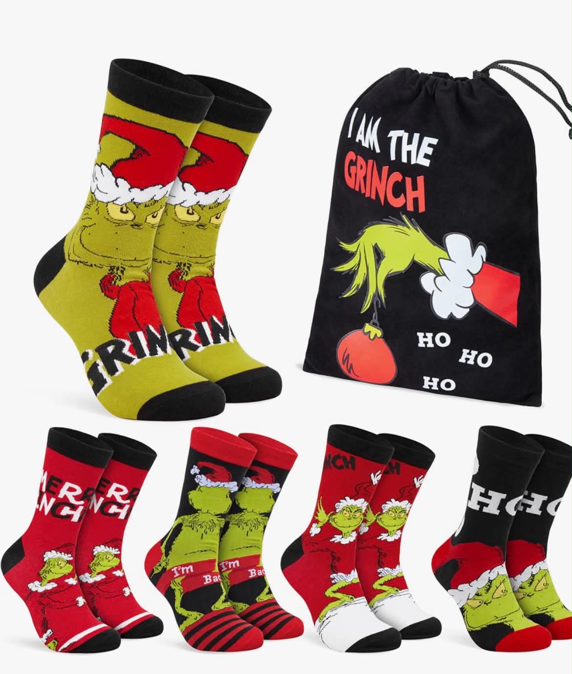 The Grinch Socks for Men & Teens UK Size 6.5-10.5, Multipack Soft Warm Breathable Calf Length Socks