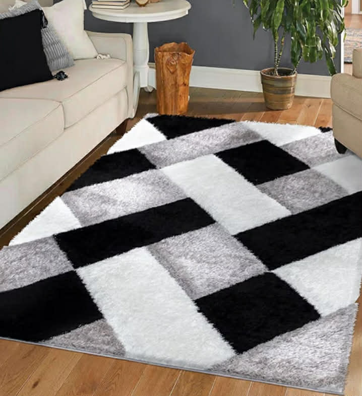 3D Shaggy Rugs Modern Geometric Design Large Area Rugs for Living Room Bedroom Thick Fluffy Floor Mats Small Door Mat (Blue, 60 x 110 cm)