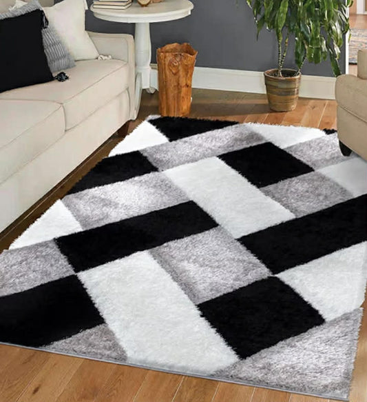 3D Shaggy Rugs Modern Geometric Design Large Area Rugs for Living Room Bedroom Thick Fluffy Floor Mats Small Door Mat (Blue, 60 x 110 cm)