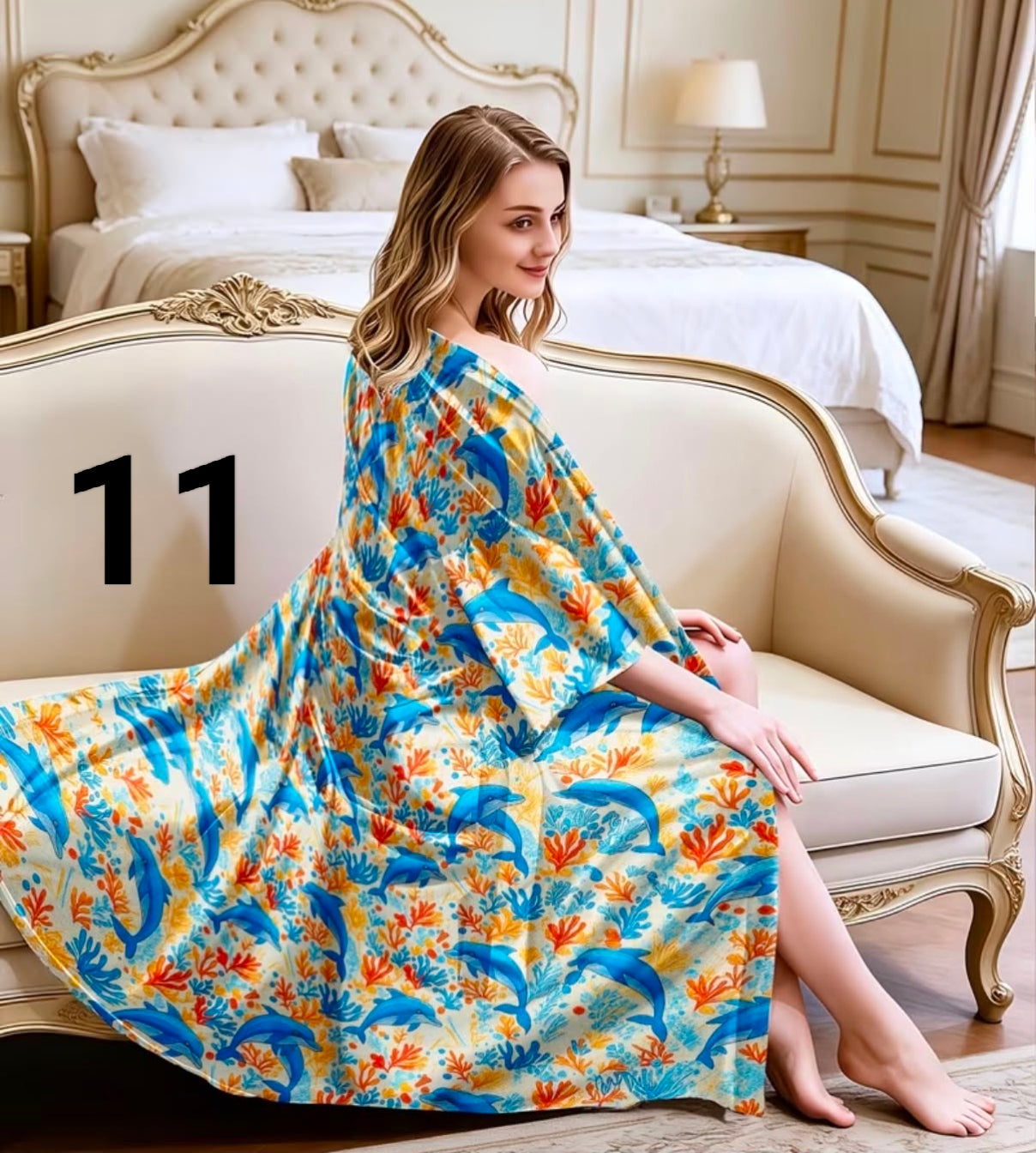 1 pc Women's Elegant V-Neck Fall Print Pajamas - Soft Satin Nightgown.