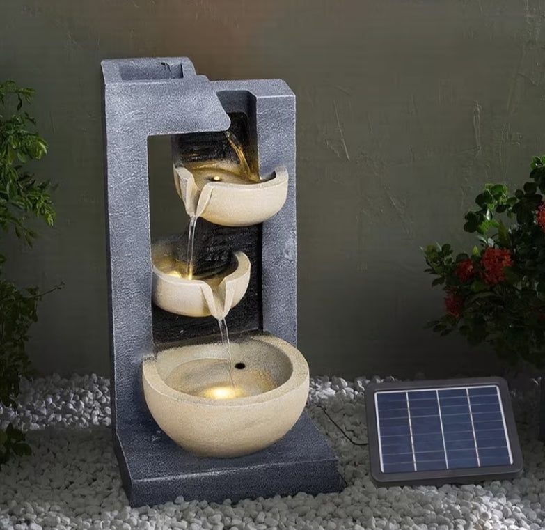 Solar Water Fountain 3 Tier Cup And Slate Effect Beautiful Solar Water Feature Waterfall Garden fountains with Solar Powered Pump for Outdoor Garden Water Features Decoration 23.5x19.5x45.5cm