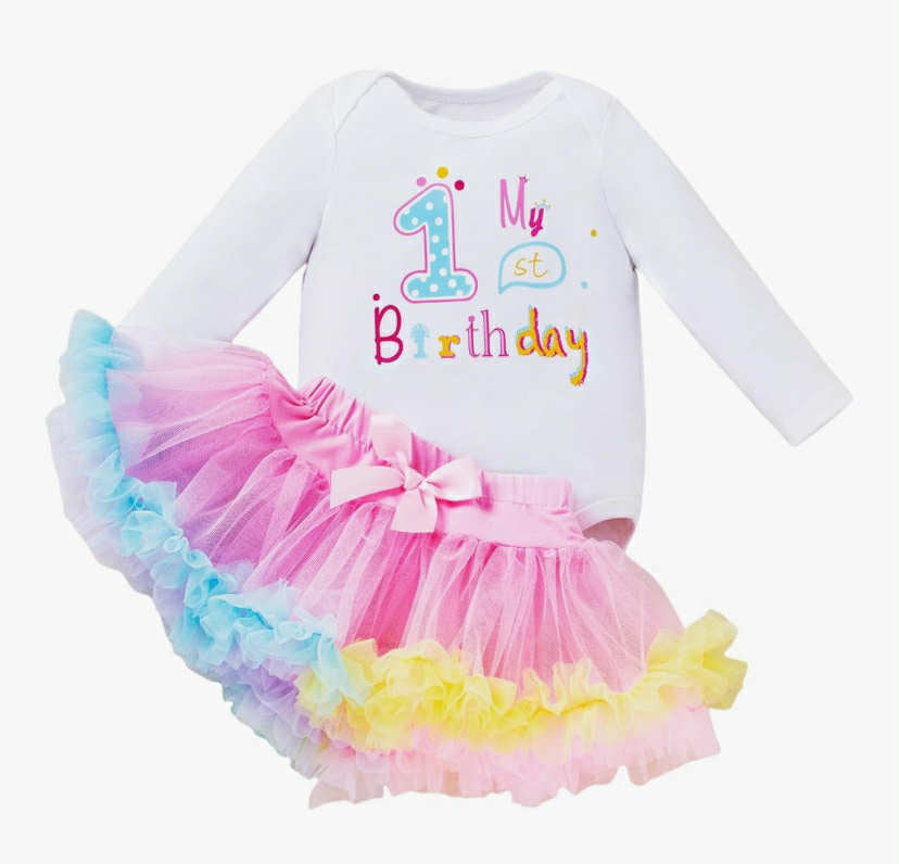 Baby Girl 1st Birthday Tutu Skirt Set Long Sleeve Romper First Birthday Smash Cake Outfits Party Dress Set