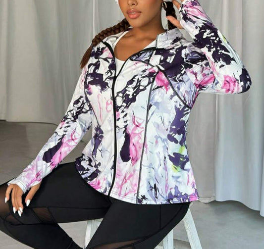 Rhythm Era Plus Size Full Print Stand Collar Zip-Up Long Sleeve Jacket