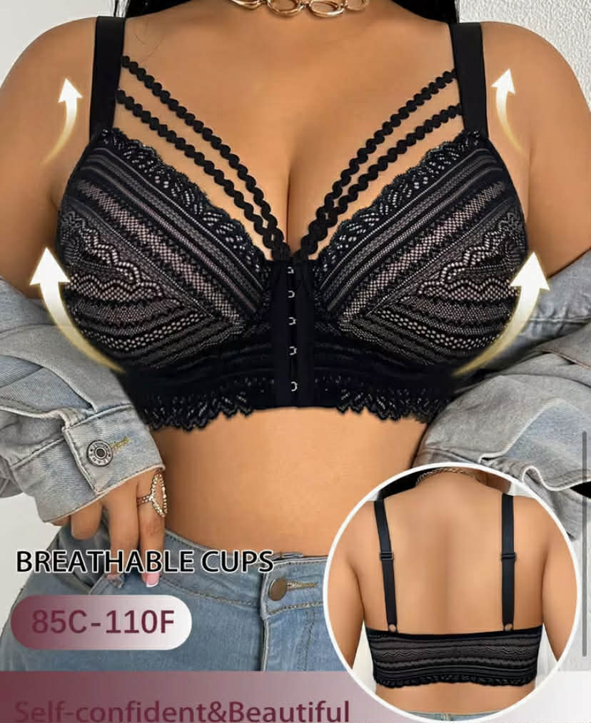 Lace-trimmed Sexy Plus-size Women's Bra, Wedding Beach, Jacquard Pattern Casual Comfortable Bustier with Beautiful Back Design, Thin S Style with Underwire