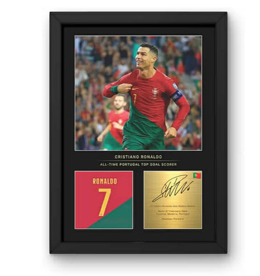 Win FC Cristiano Ronaldo Signed A4 Framed Photo Display - Reproduced Digital Signature - Gift For Portugal Fans