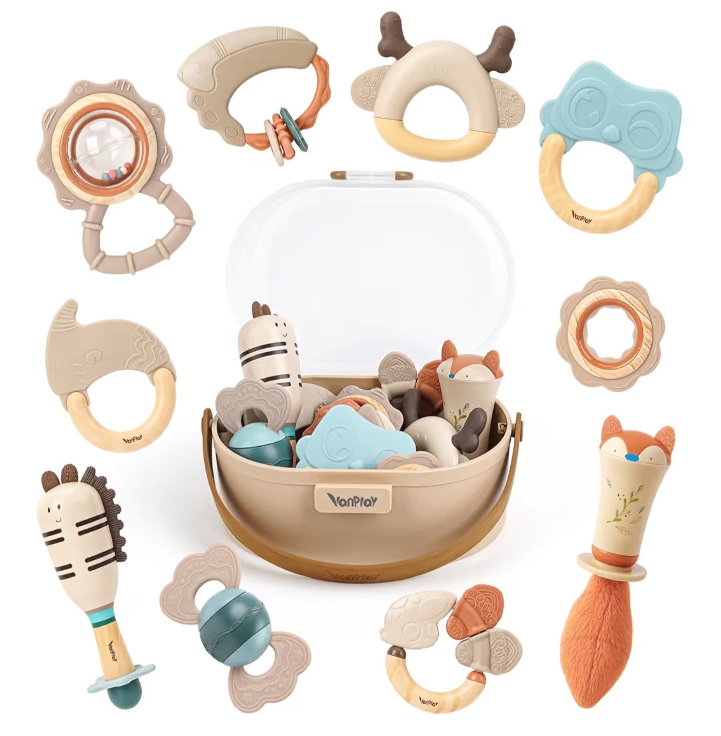 Baby Toys 0-6 Months Newborn Toys Rattle Teething Toys Sensory for Baby with Storage Box (10pcs)