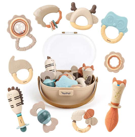 Baby Toys 0-6 Months Newborn Toys Rattle Teething Toys Sensory for Baby with Storage Box (10pcs)