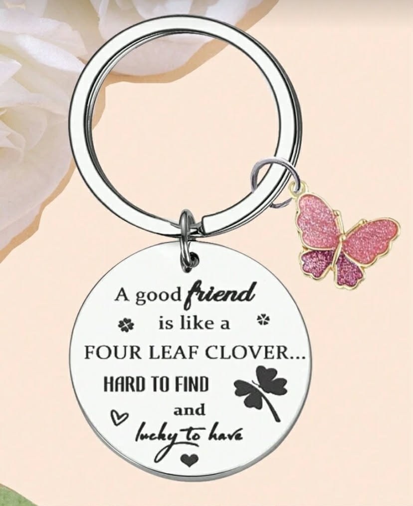 1 pc Women's Teens Girls Pink Butterfly Charm Pendant Slogan A Good Friend Is Like A Four Leaf Clover Hard To Find And Lucky To Have Heart Butterfly