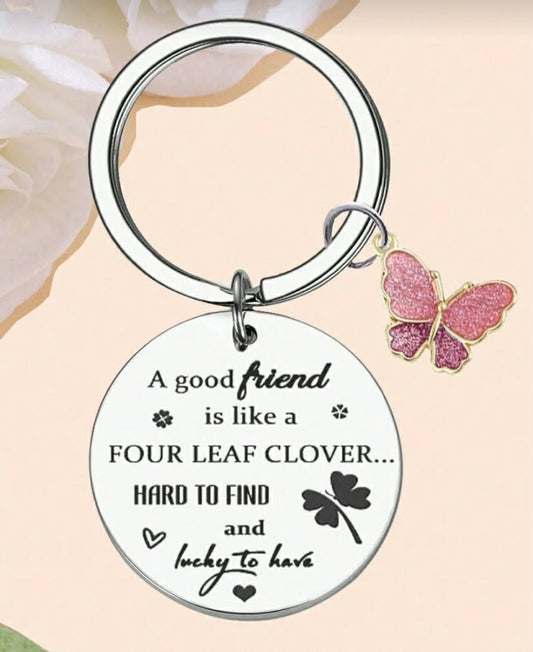 1 pc Women's Teens Girls Pink Butterfly Charm Pendant Slogan A Good Friend Is Like A Four Leaf Clover Hard To Find And Lucky To Have Heart Butterfly
