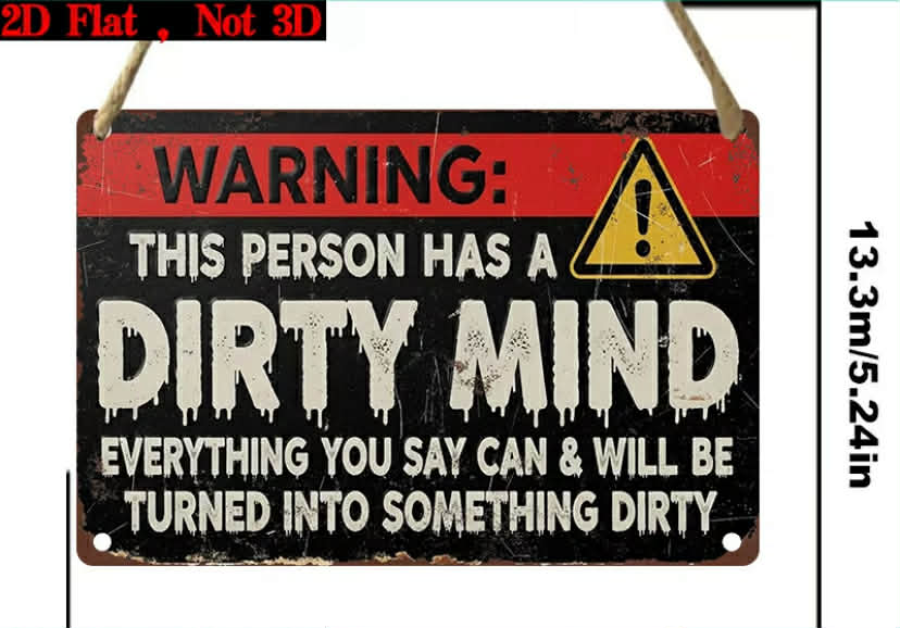1 pc ("19.99x13.31cm),"Dirty Mind Warning Sign - Funny Wall Art Decor for Home