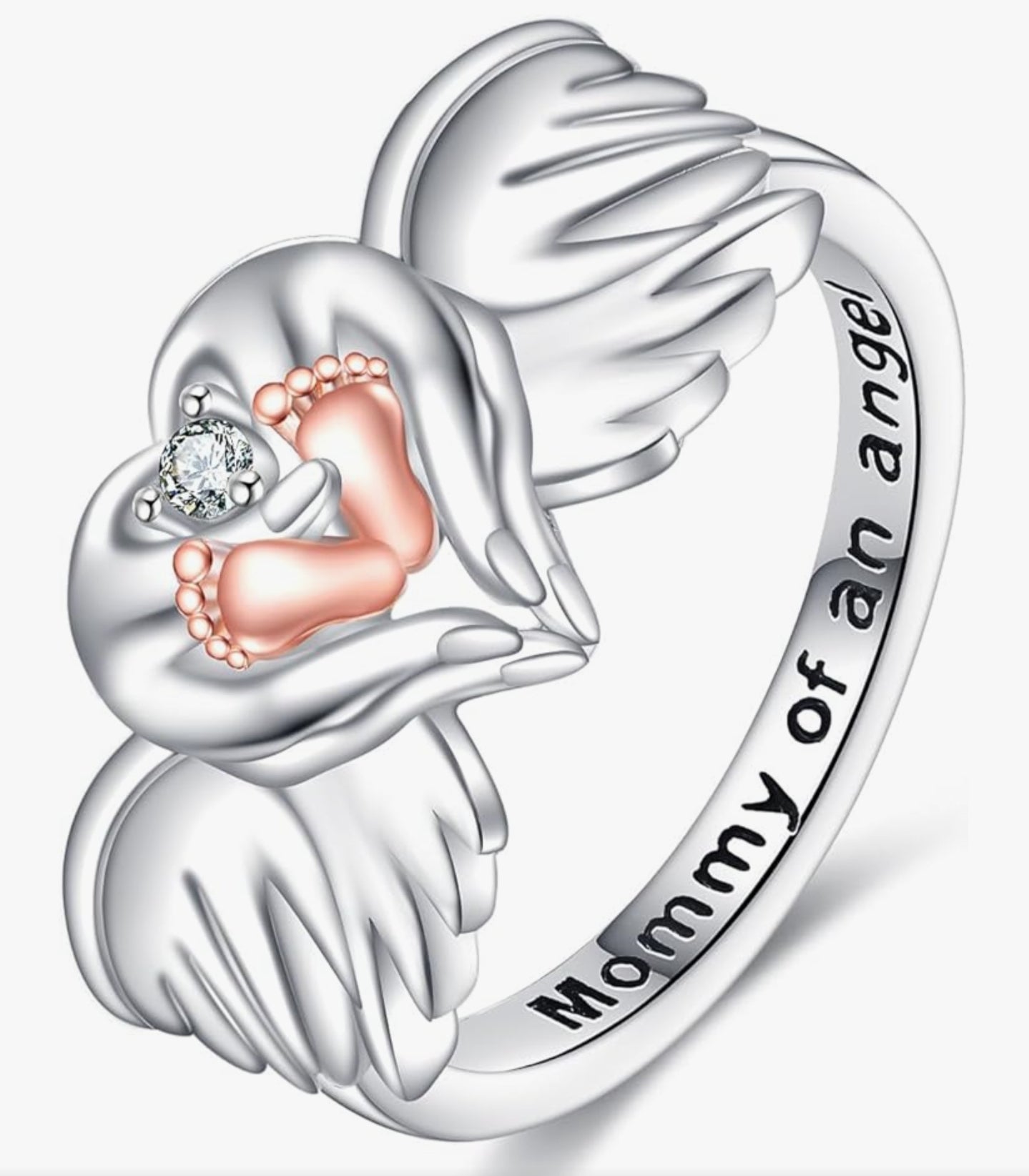 Angel Wing Footprint Ring Sterling Silver