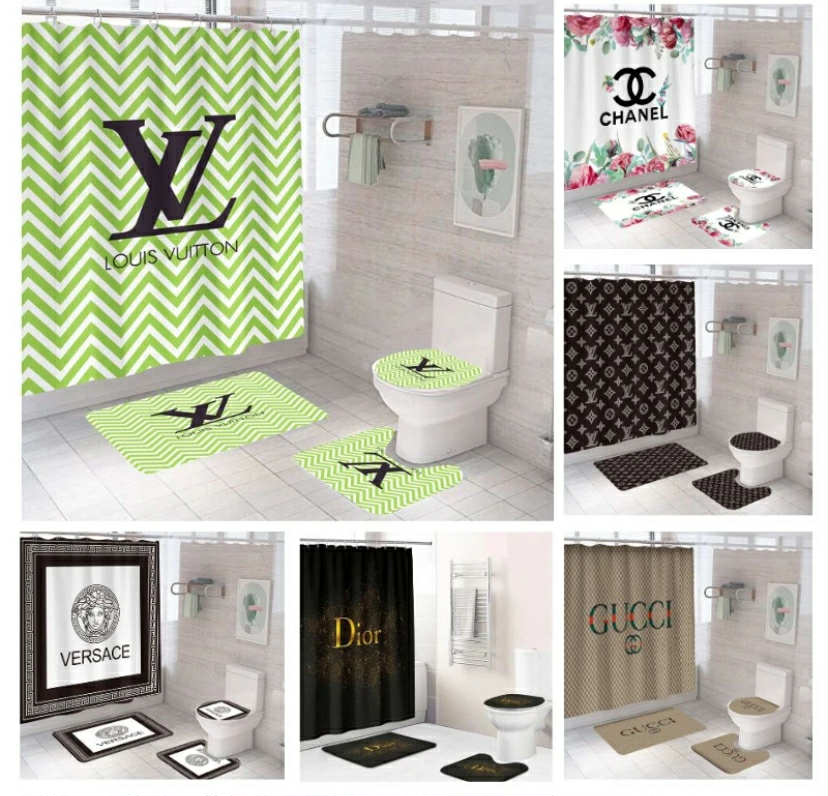 3D Shower Curtain Bathroom Rug Bath Mat Non-Slip Toilet Lid Cover