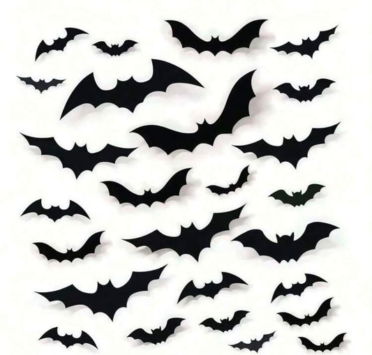 72 x Halloween Wall Bat Decorations, Black Fake Plastic Bat Stickers, Suitable For DIY Halloween Room Decor,