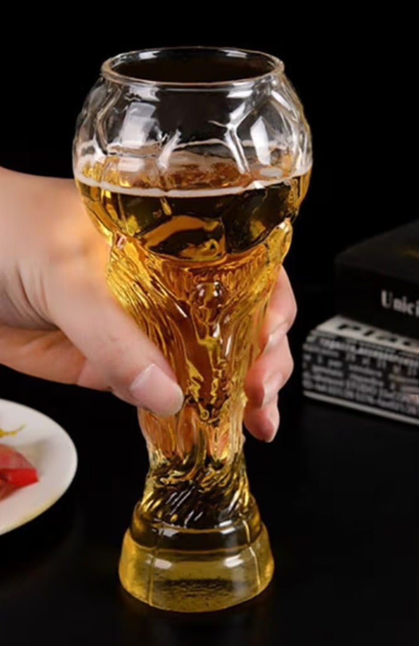 World Cup Beer Glass - Football Shaped Glass, Soccer Trophy Design, Perfect for Parties