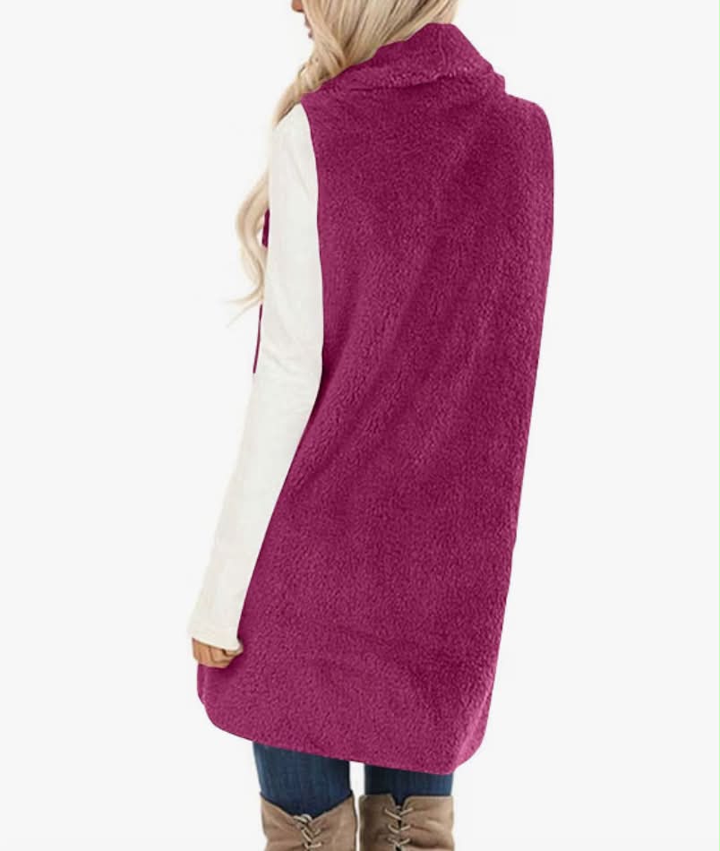 Long Teddy Gilet for Women UK Fleece Cardigan Sweater Fuzzy Jacket Coat Fleece