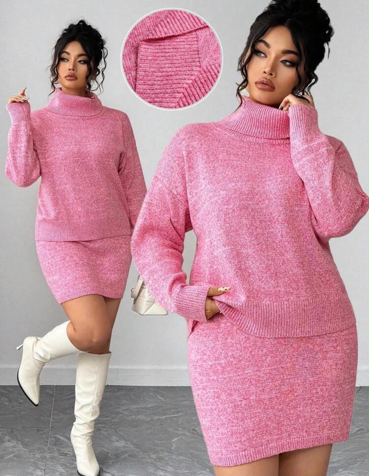 Women 2-Piece Set, Loose Long Sleeve Solid Color Turtleneck Sweater