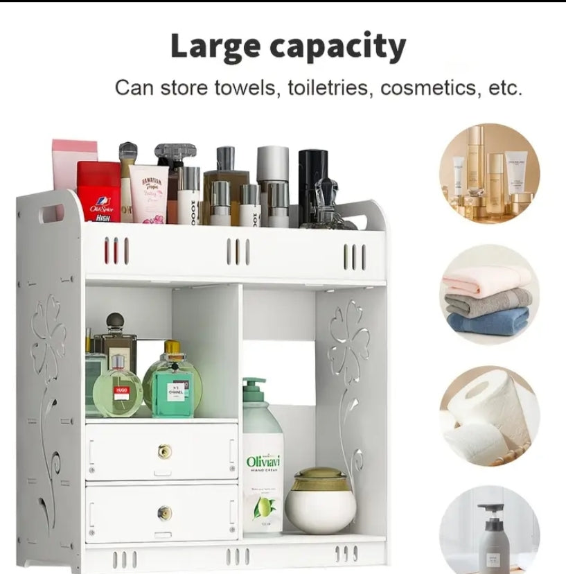 Wall-Mounted Vertical Shelf. A White Storage Cabinet for Bathrooms
