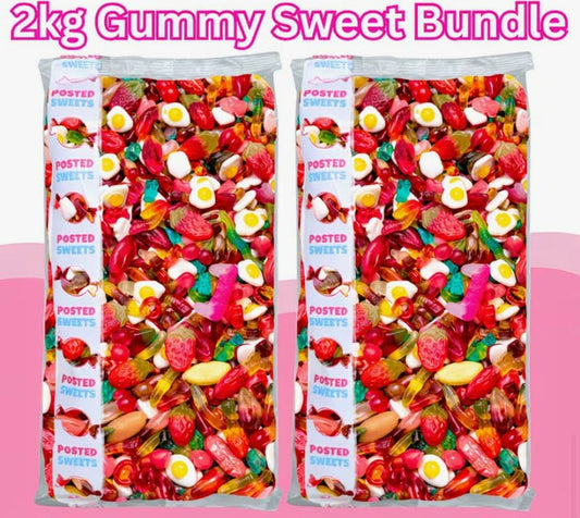 Posted Sweets 2kg Gummy Sweet Bundle – 2 Bags Assorted Gummy Pick n Mix Candy Bulk Chewy Sweets