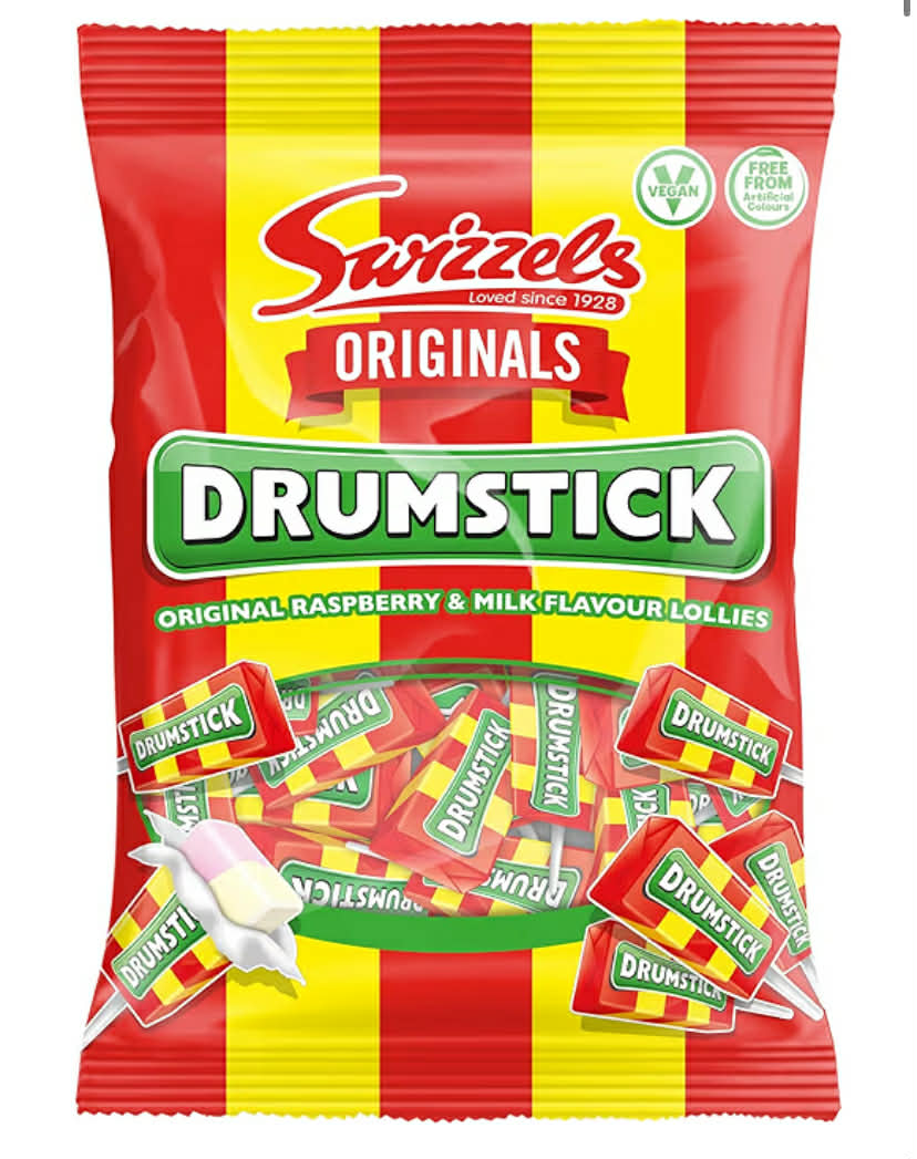 Swizzels ORIGINALS DRUMSTICK LOLLIES 120g - Classic Raspberry & Milk Flavour Swizzels Lollies 

X2