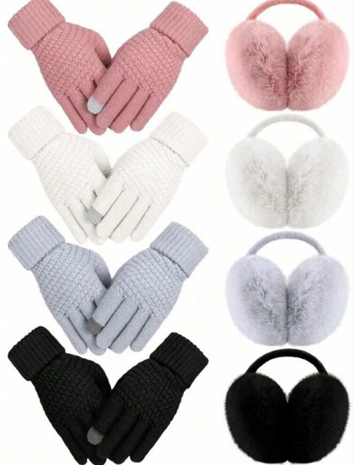 2pcs Winter Earmuffs And Gloves Set, Including 1 Foldable Warm Earmuffs For Women And 1 Fluffy Faux Fur Headband, Perfect For Winter Use