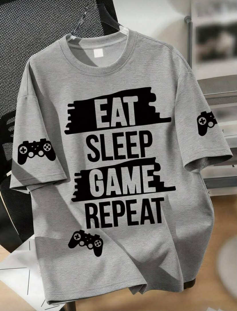 T-Shirt For Boys, "Eat Sleep Game" Slogan Top, Spring & Summer School Daily Wear.
