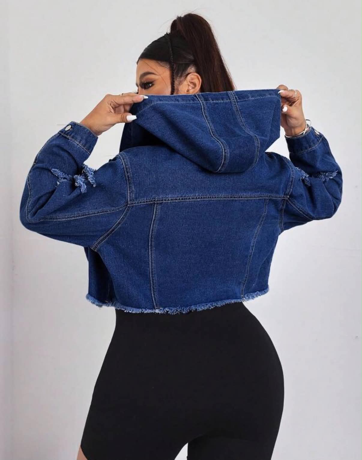 Winter Plus Size Women Casual Distressed Denim Hooded Short Jacket