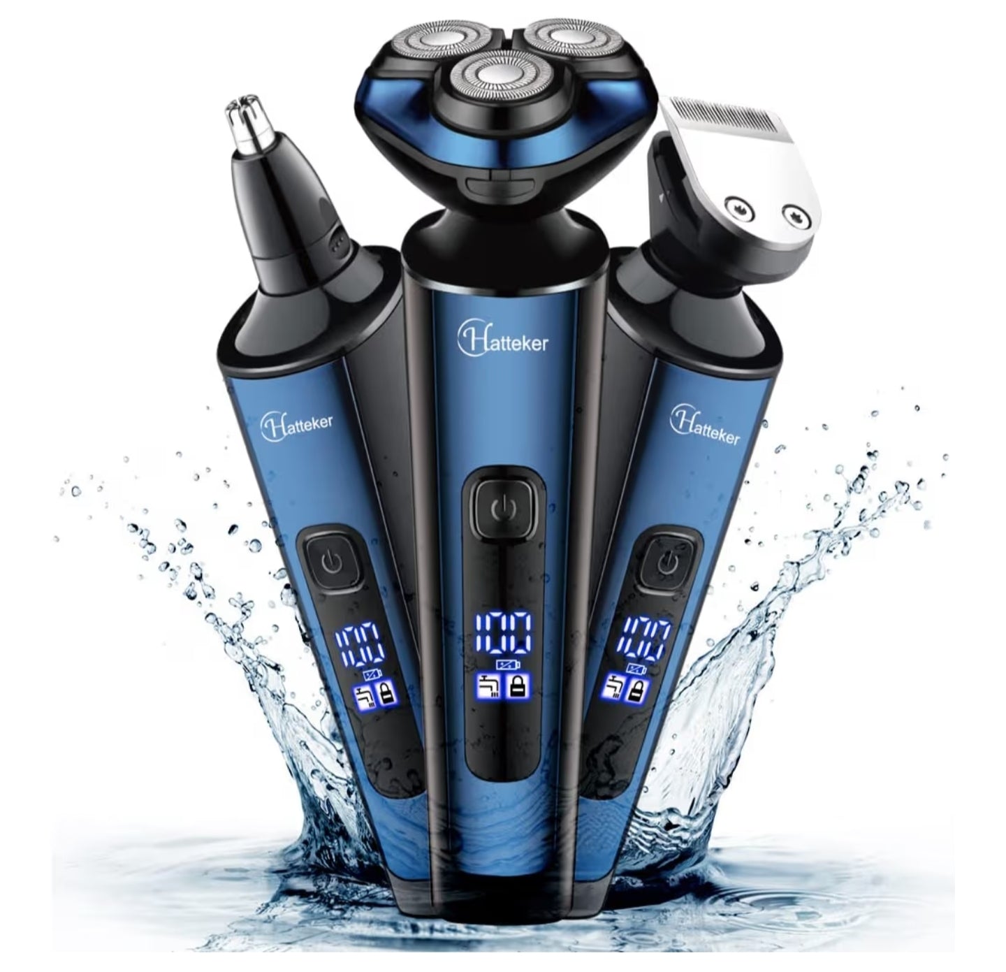 Hatteker Mens Electric Shavers Razor Beard Trimmer Rotary Facial Head Shaver for Men Sideburn Trimmer Wet Dry IPX7 Waterproof Rechargeable Cordless 3 in 1