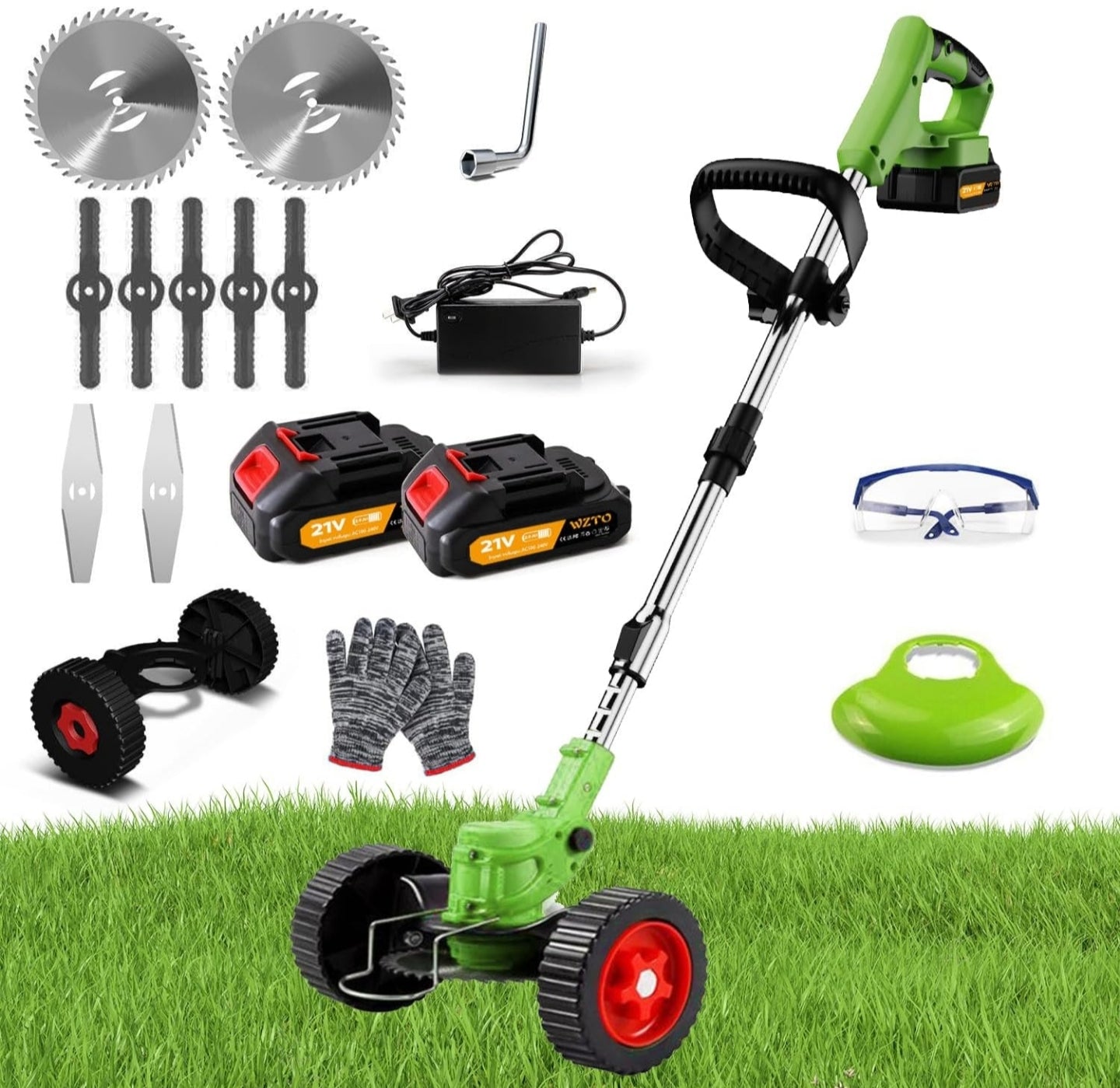 Cordless Strimmer Metal Blade 21V Grass Trimmers, Electric Garden Strimmer cordless, 15cm Cutting Diameter Blade, Battery Strimmer Cordless for Small and Medium Gardens Clearing Shrub Weeds Flower