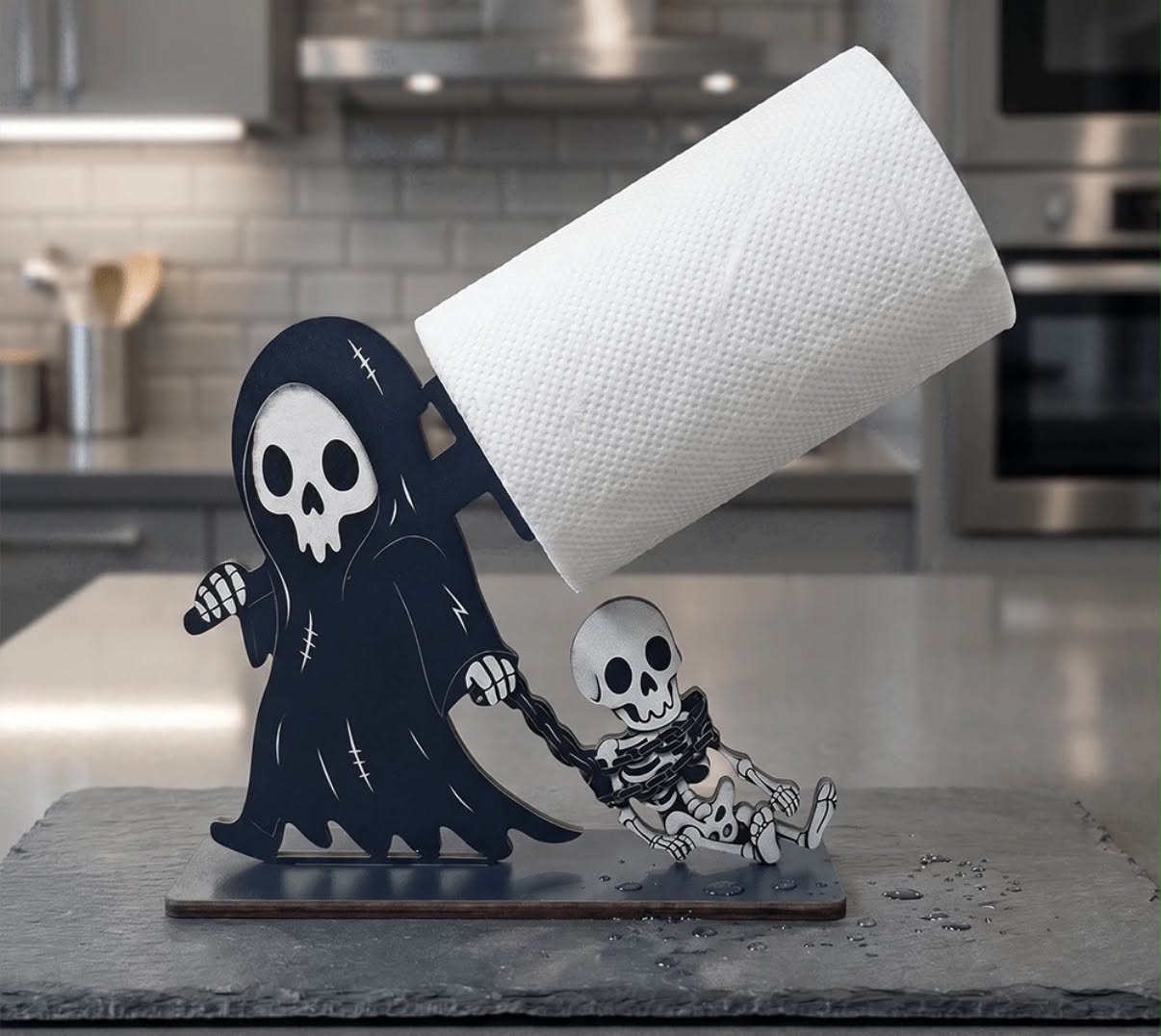 1pc Skull & Ghost Wooden Toilet Paper Holder, Gothic Home Decor, Tissue Storage,