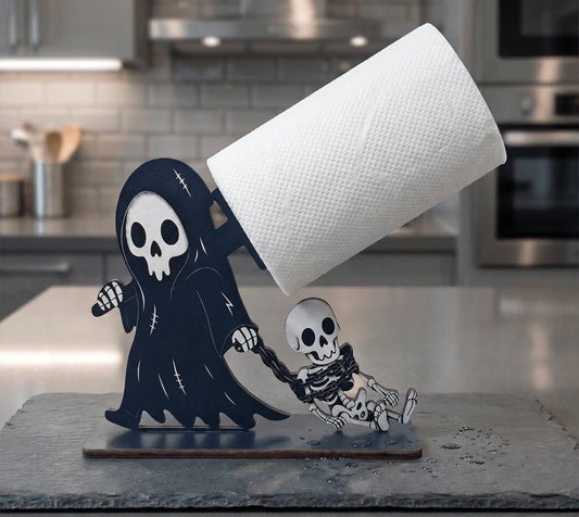 1pc Skull & Ghost Wooden Toilet Paper Holder, Gothic Home Decor, Tissue Storage,