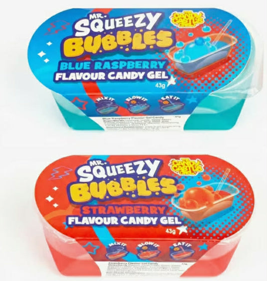 Mr Squeezy Bubbles Assorted Flavour Candy Gel 2 Pack  Bubble Candy Gel with Straw Mix It Blow It Eat It Fun Gel Sweet Strawberry & Blue Raspberry Candy Interactive Party Snack Treat