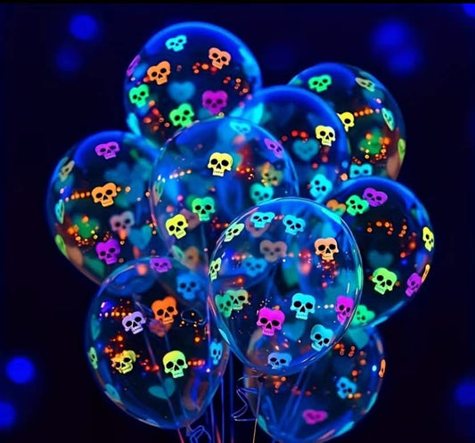 20 pcs UV Light-Up Multicolor Skull Pattern Balloons, 12-Inch,