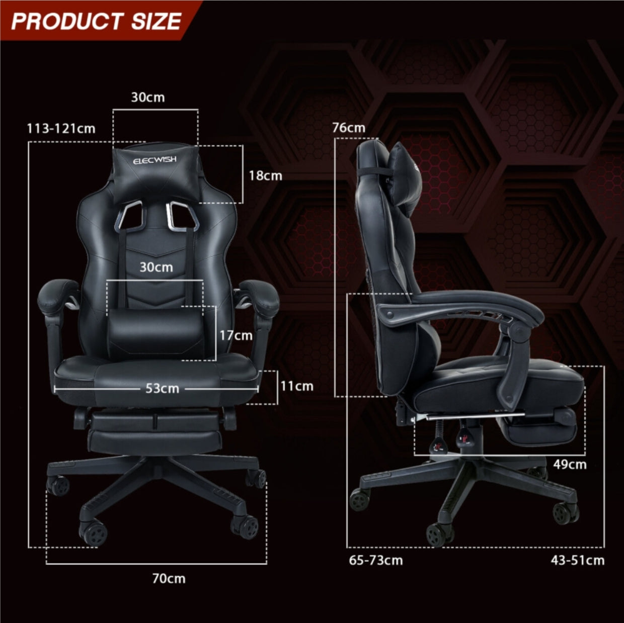 Massage Gaming Chair Swivel Computer Desk Seat Office Recliner Black