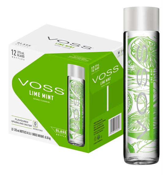 Voss Lemon Cucumber Flavoured Sparkling Water, Pack of 12 x 375ml Original Glass Bottles, Zero Calories, No Sugar, Naturally Sourced