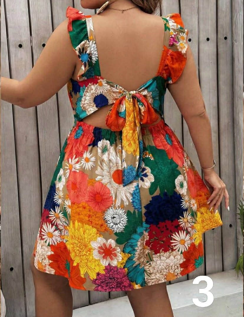Plus Size Women's Backless Floral Print Sexy Dress, Summer